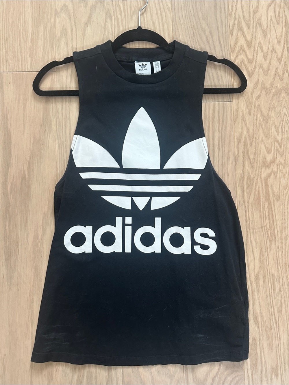 adidas Black Muscle Tank with White Trefoil